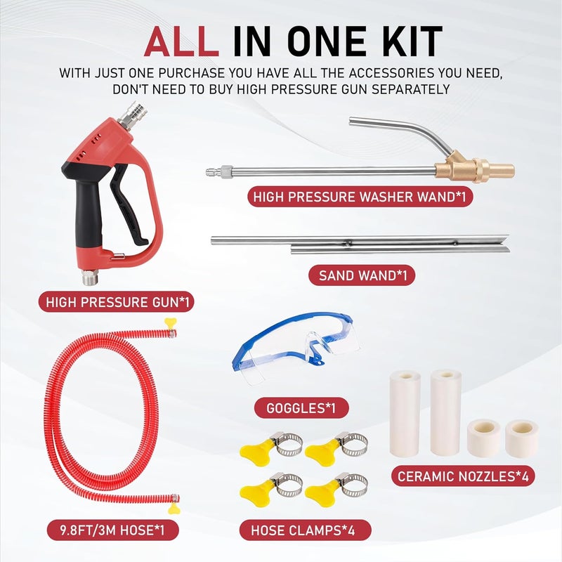 Sofo Pressure Washer Sand Blaster Kit with Gun, 5000 PSI Wet Abrasive Blasting Gun with 4 Ceramic Nozzles and 1/4" Quick Connector for Rust & Paint Removal - Image 2